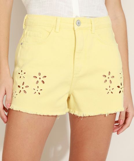 short amarelo jeans