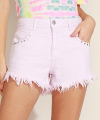 Short-de-Sarja-Feminino-Cintura-Alta-com-Tachas-e-Barra-Desfiada-Lilas-9971536-Lilas_5