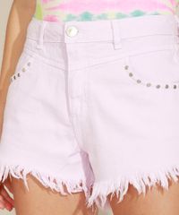Short-de-Sarja-Feminino-Cintura-Alta-com-Tachas-e-Barra-Desfiada-Lilas-9971536-Lilas_6