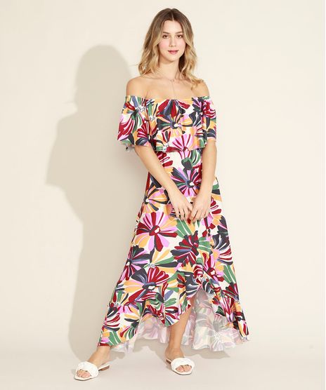 Vestido-Feminino-Longo-Estampado-Floral-Ombro-a-Ombro-com-Babado-Multicor-9963862-Multicor_1