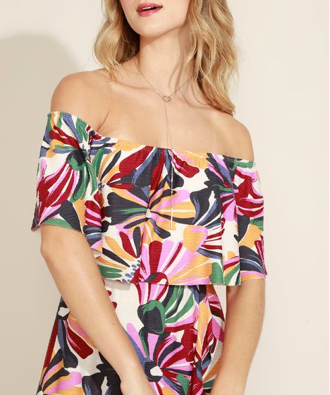 vestido floral ombro a ombro