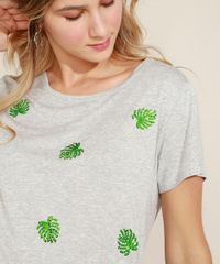 Blusa-Feminina-com-Bordado-de-Folhas-em-Paete-Manga-Curta-Decote-Redondo-Cinza-Mescla-9969602-Cinza_Mescla_4