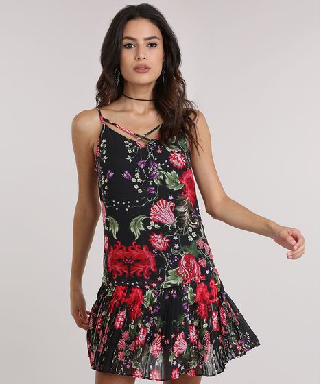 vestido floral plissado