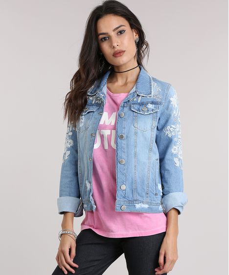 jaqueta jeans azul clara feminina