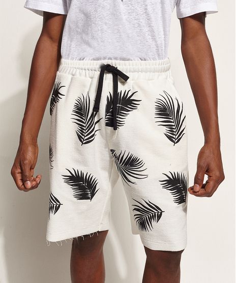 Bermuda-de-Moletom-Masculina-Relaxed-Estampada-de-Folhagem-com-Cordao-Off-White-9967986-Off_White_1