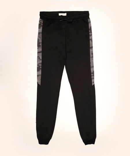 Calca-de-Moletom-Juvenil-Jogger-com-Recorte-Estampado-Camuflado-Preta-9970836-Preto_1