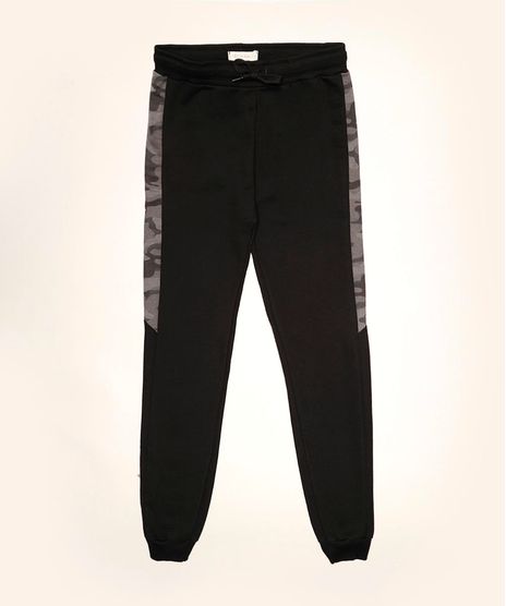 Calca-de-Moletom-Juvenil-Jogger-com-Recorte-Estampado-Camuflado-Preta-9970836-Preto_1
