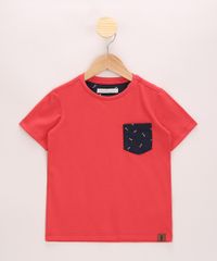 Camiseta-Infantil-com-Bolso-Estampado-de-Espinha-de-Peixe-Manga-Curta-Gola-Careca-Vermelha-9968707-Vermelho_1