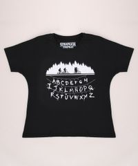 Blusa-Juvenil--Run--Stranger-Things-com-Bordado-Manga-Curta-Decote-Redondo-Preta-9964551-Preto_1
