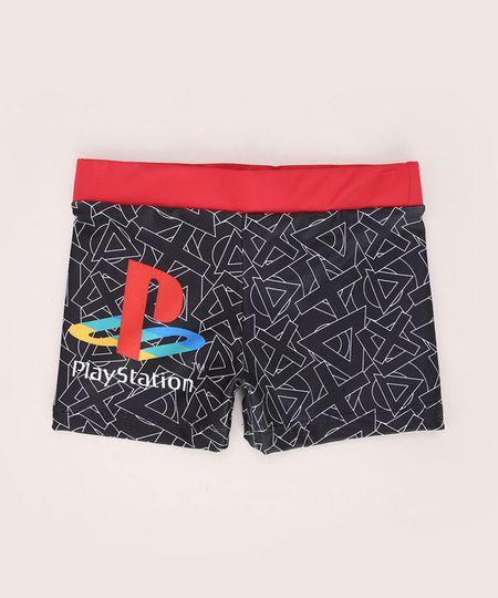 Sunga-Infantil-Boxer-Playstation-Estampado-com-Protecao-UV50--Preta-9964871-Preto_1