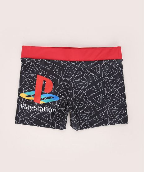 Sunga-Infantil-Boxer-Playstation-Estampado-com-Protecao-UV50--Preta-9964871-Preto_1