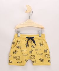 Short-de-Moletom-Infantil-Estampada-de-Bichos-com-Cordao-e-Bolsos-Amarelo-9957228-Amarelo_1