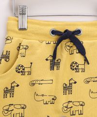 Short-de-Moletom-Infantil-Estampada-de-Bichos-com-Cordao-e-Bolsos-Amarelo-9957228-Amarelo_3