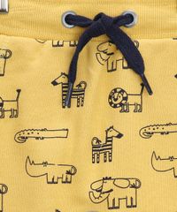 Short-de-Moletom-Infantil-Estampada-de-Bichos-com-Cordao-e-Bolsos-Amarelo-9957228-Amarelo_4