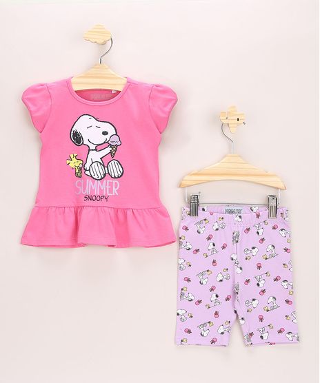 Conjunto-Infantil-Snoopy-Blusa-com-Babado-Manga-Curta-Rosa---Bermuda-Estampada-Ciclista-Lilas-9963653-Lilas_1