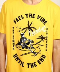 Camiseta-Masculina-Caveira--Feel-the-Vibe--Flocada-Manga-Curta-Gola-Careca-Amarela-9970410-Amarelo_2