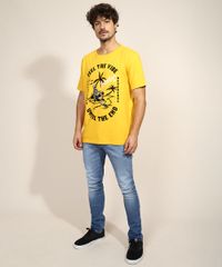 Camiseta-Masculina-Caveira--Feel-the-Vibe--Flocada-Manga-Curta-Gola-Careca-Amarela-9970410-Amarelo_3