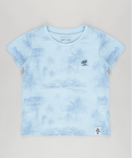 Camiseta-Estampada-de-Coqueiros-em-Algodao---Sustentavel-Azul-Claro-8832089-Azul_Claro_1