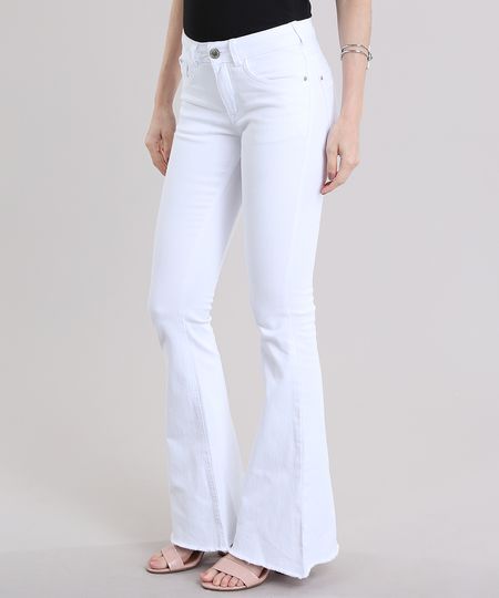 calça flare jeans branca