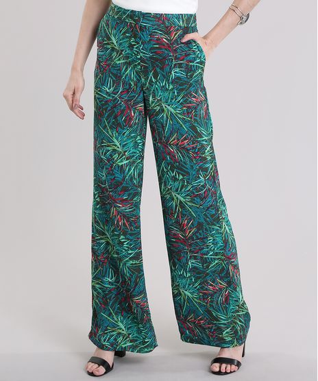 Calca-Pantalona-Estampada-de-Folhagem-Verde-Escuro-8754552-Verde_Escuro_1