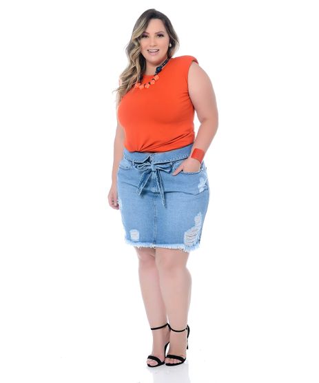 saia jeans branca plus size