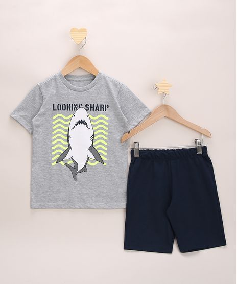 Conjunto-Infantil-Camiseta-Cinza-Mescla-Tubarao-Manga-Curta---Bermuda-Azul-Marinho-9968199-Azul_Marinho_1
