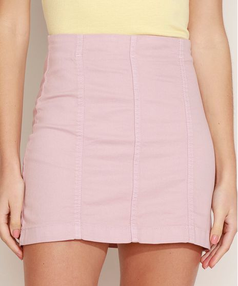 Saia-de-Sarja-Feminina-Curta-com-Recortes-e-Cinto-Rosa-9969438-Rosa_1