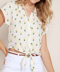 Camisa-Feminina-Cropped-Estampado-de-Abacaxis-com-No-Manga-Curta-Off-White-9967612-Off_White_4