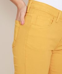 Bermuda-de-Sarja-Feminina-Ciclista-Cintura-Alta-com-Bolsos-Mostarda-9968128-Mostarda_4