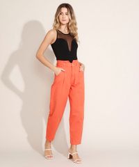 Calca-de-Sarja-Feminina-Baggy-Cintura-Super-Alta-com-Bolsos-Laranja-9971220-Laranja_3
