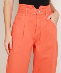 Calca-de-Sarja-Feminina-Baggy-Cintura-Super-Alta-com-Bolsos-Laranja-9971220-Laranja_4
