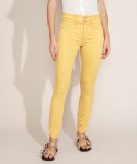 Calca-de-Sarja-Feminina-Super-Skinny-Push-Up-Cintura-Media-Amarela-9967147-Amarelo_1