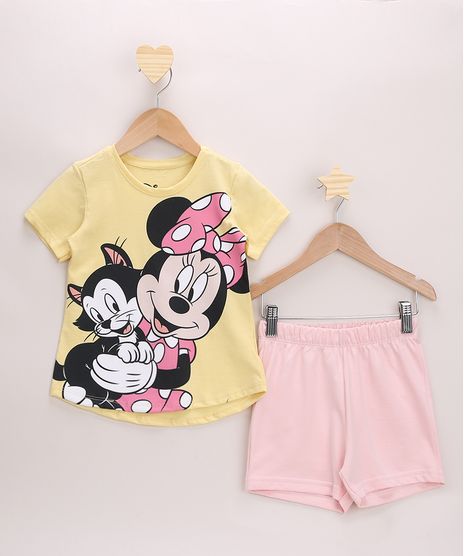Conjunto-Infantil-Blusa-Amarela-Minnie-Manga-Curta---Short-Rosa-Claro-9967707-Rosa_Claro_1
