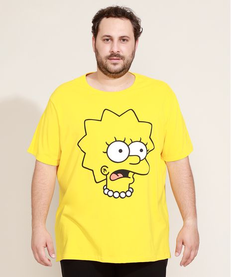 Camiseta-Masculina-Plus-Size-Lisa-Simpson-Manga-Curta-Gola-Careca-Amarela-9974319-Amarelo_1