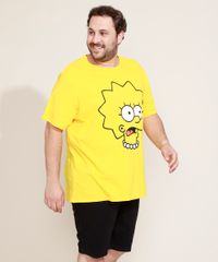 Camiseta-Masculina-Plus-Size-Lisa-Simpson-Manga-Curta-Gola-Careca-Amarela-9974319-Amarelo_3