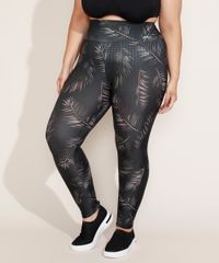 Calca-Legging-Feminina-Plus-Size-Cintura-Super-Alta-Estampada-de-Folhagem-Preta-9968066-Preto_1