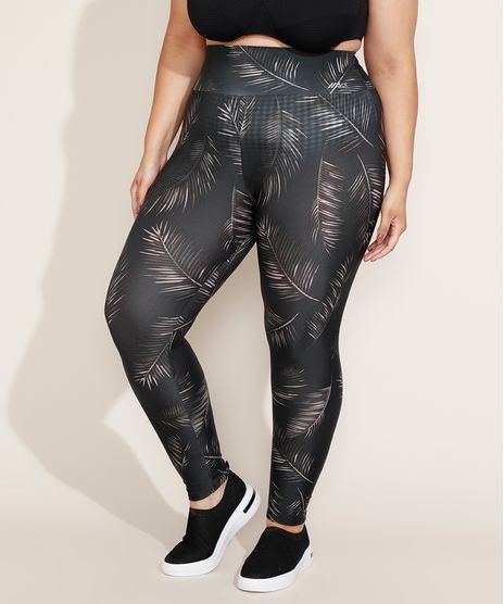 Calca-Legging-Feminina-Plus-Size-Cintura-Super-Alta-Estampada-de-Folhagem-Preta-9968066-Preto_1