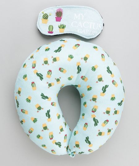 Kit-de-Apoio-de-Cabeca---Tapa-Olho-Estampado-de-Cactos-Verde-8926668-Verde_1
