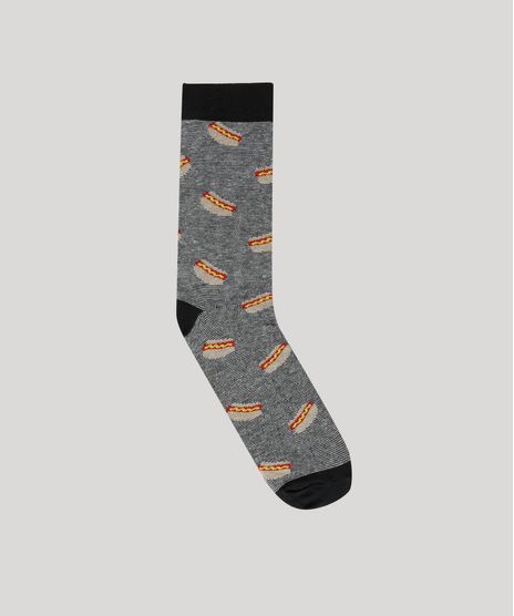 Meia-Estampada-de-Cachorro-Quente-Preta-8884260-Preto_1