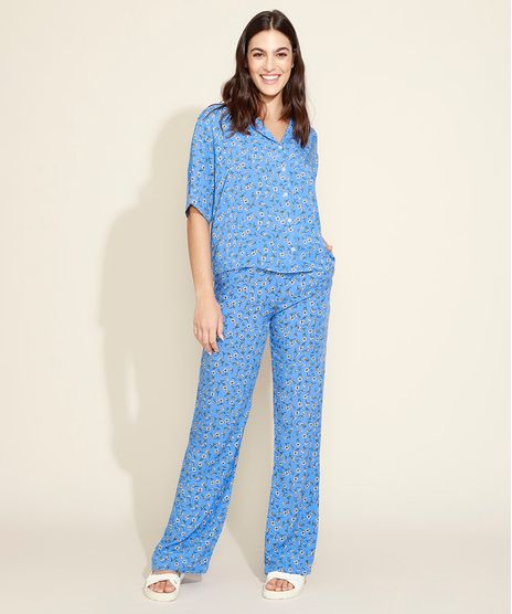Conjunto-Feminino-Mindset-de-Camisa-Estampada-Floral-Manga-Curta---Calca-Wide-Alfaiatada-Azul-9975462-Azul_1