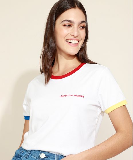 T-Shirt-Feminina-Mindset-com-Bordado-e-Acabamentos-Coloridos-Manga-Curta-Decote-Redondo-Branca-9977026-Branco_1