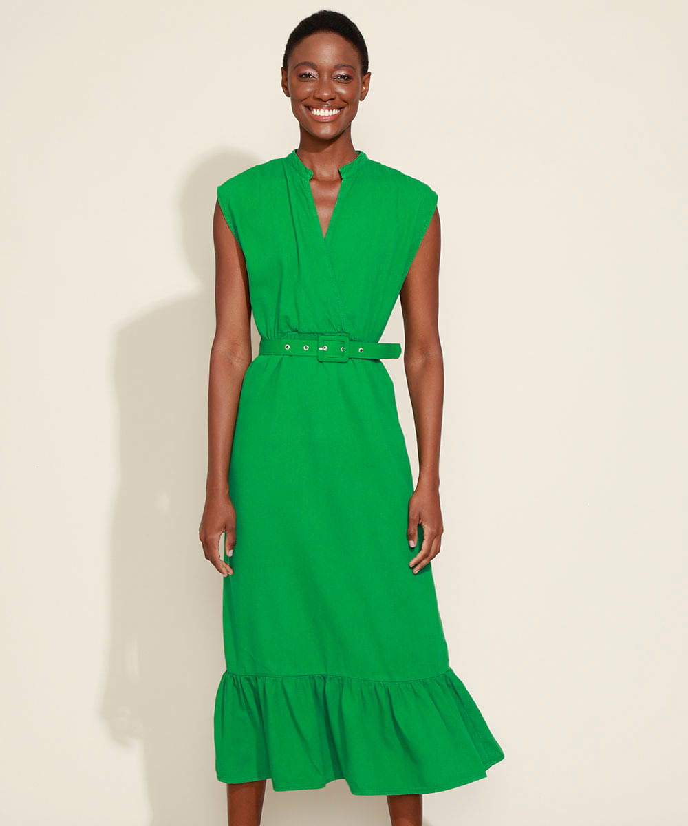 vestido verde com cinto