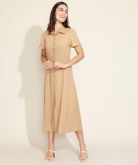 Vestido-Chemise-Feminino-Mindset-Midi-com-Linho-Manga-Curta-Bege-Escuro-9976029-Bege_Escuro_3