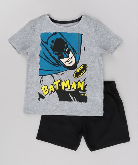 Conjunto-Batman-de-Camiseta-Cinza-Mescla---Bermuda-em-Moletom-Preta-8702544-Preto_1