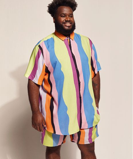 Camisa-Masculina-Feline-Plus-Size-Dots-Listras-Manga-Curta-com-Bolso-Multicor-9970239-Multicor_1