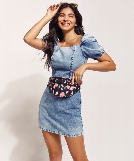 Vestido-Jeans-Feminino-Feline-Curto-Marmorizado-com-Lace-Up-Manga-Bufante-Azul-Medio-9970312-Azul_Medio_1