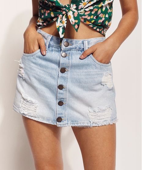 Short-Saia-Jeans-Feminino-Feline-Cintura-Super-Alta-Destroyed-com-Botoes-Azul-Claro-9970721-Azul_Claro_1
