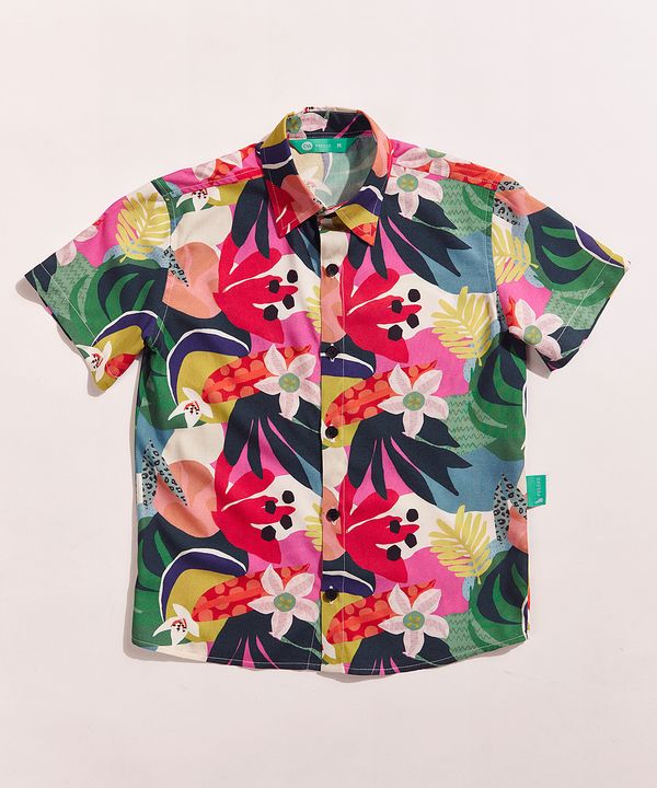Camisa Infantil Kids Feline Tal Pai Tal Filho Estampada Tropical Manga Curta Multicor 10
