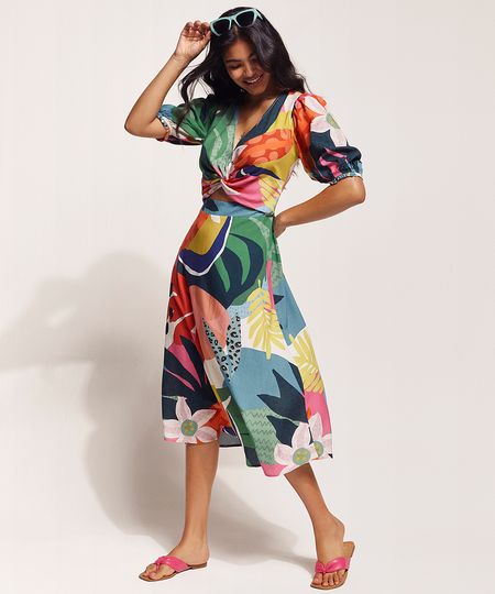 Vestido-Feminino-Feline-Midi-Estampado-Tropical-com-Linho-e-Vazado-Manga-Bufante-Multicor-9962521-Multicor_1
