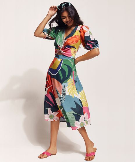 Vestido-Feminino-Feline-Midi-Estampado-Tropical-com-Linho-e-Vazado-Manga-Bufante-Multicor-9962521-Multicor_1